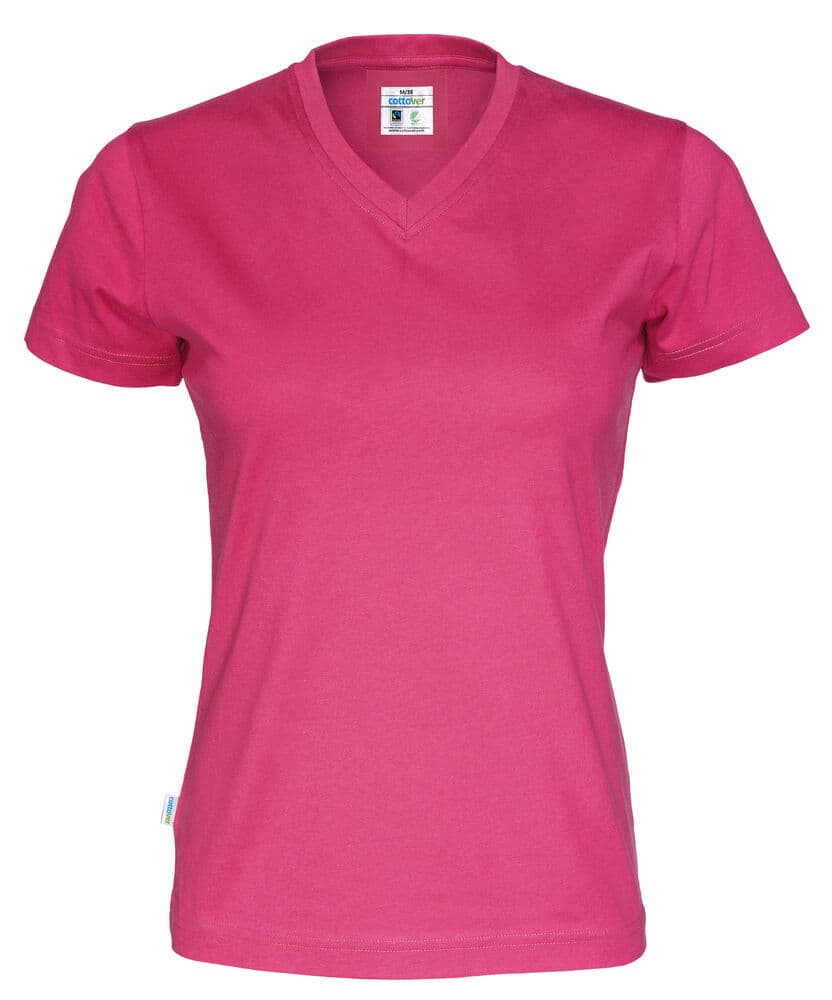 T-SHIRT COL V FEMME - CERTIFIÉ GOTS coloris Cerise