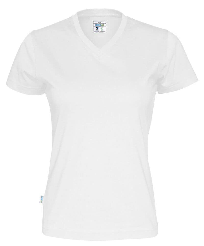 T-SHIRT COL V FEMME - CERTIFIÉ GOTS coloris Blanc