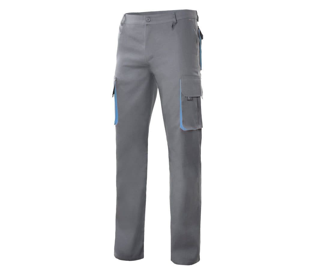 PANTALON MULTIPOCHES BICOLORE coloris Gris / Bleu ciel