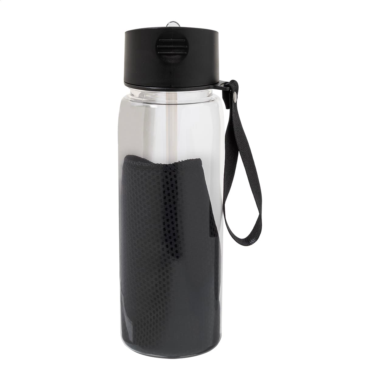 Bouteille de sport en RPET avec serviette coloris Noir