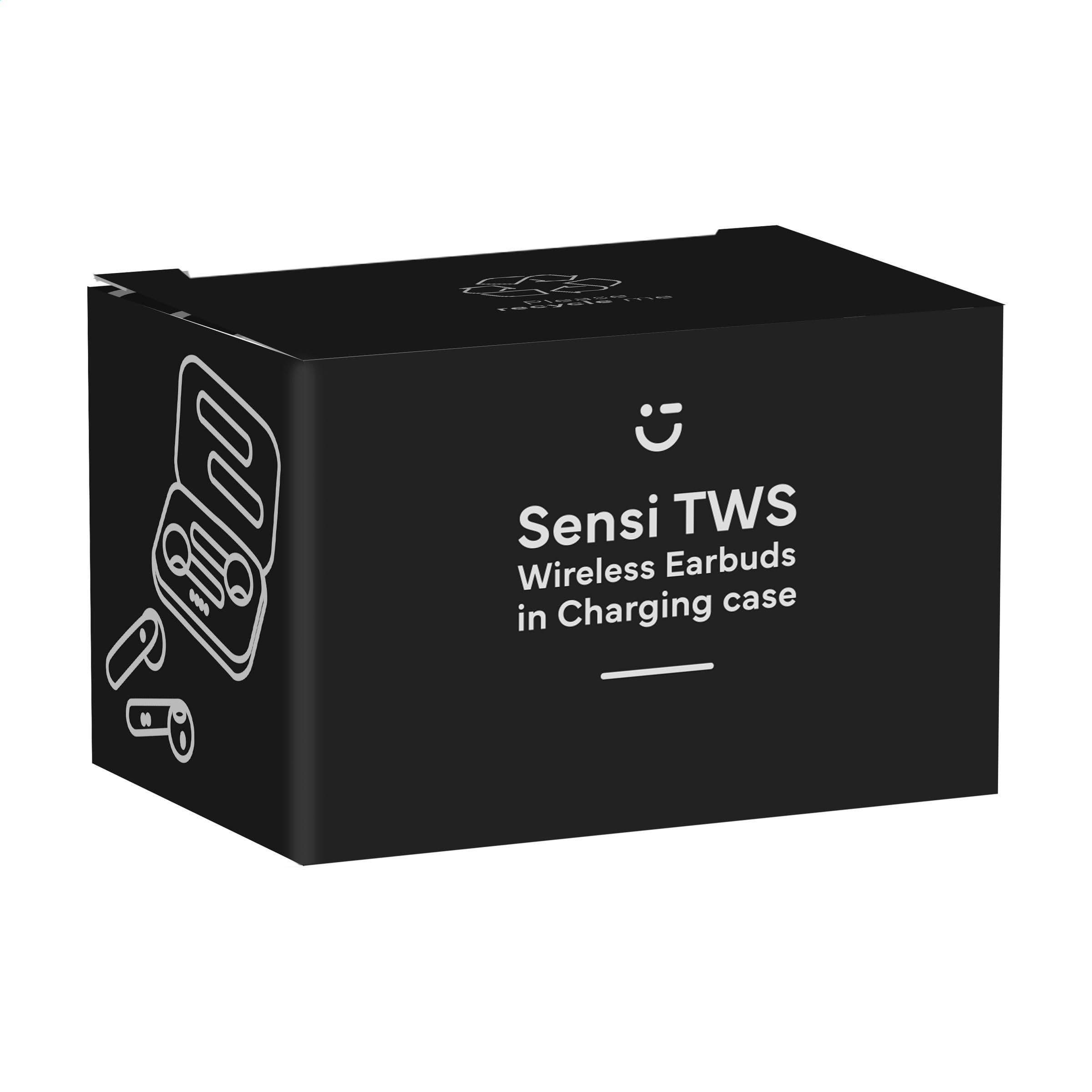 Écouteurs Sensi TWS dans un étui de charge en situation