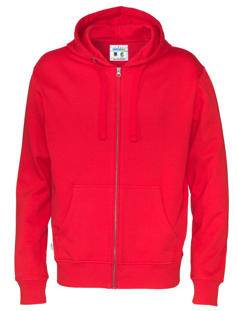 HOODIE FERMETURE COMPLÈTE HOMME - CERTIFIÉ GOTS coloris Rouge