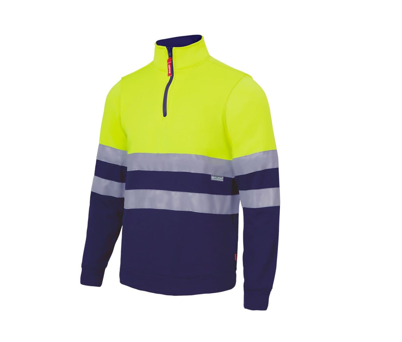 SWEAT COL ZIPPÉ HAUTE VISIBILITÉ coloris Jaune fluo / Marine