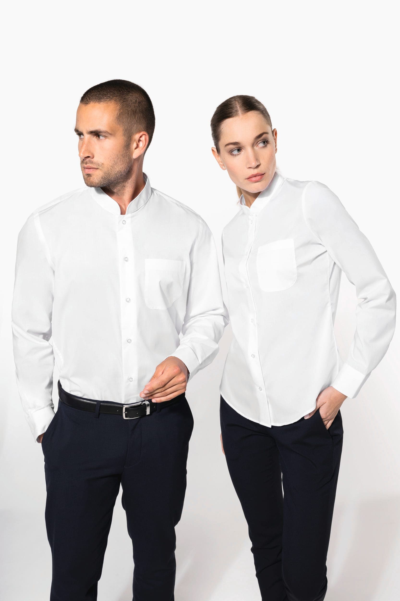 Chemise col mao manches longues femme en situation