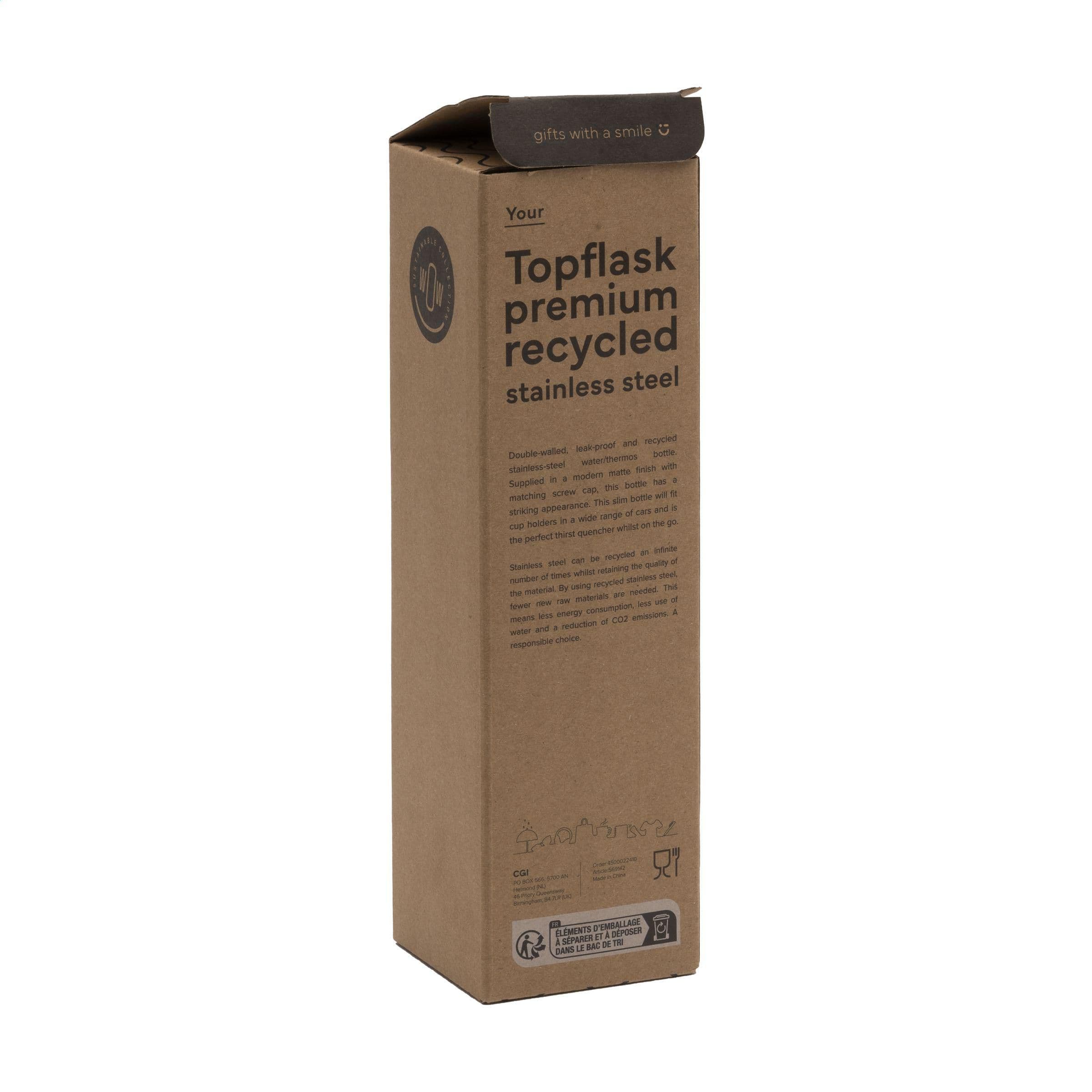 Bouteille Topflask Premium RCS acier recyclé 500 ml en situation