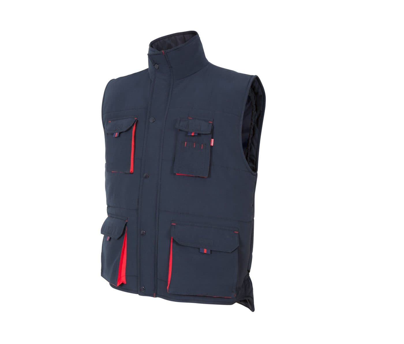 GILET MATELASSÉ BICOLORE MULTIPOCHES coloris Marine / Rouge