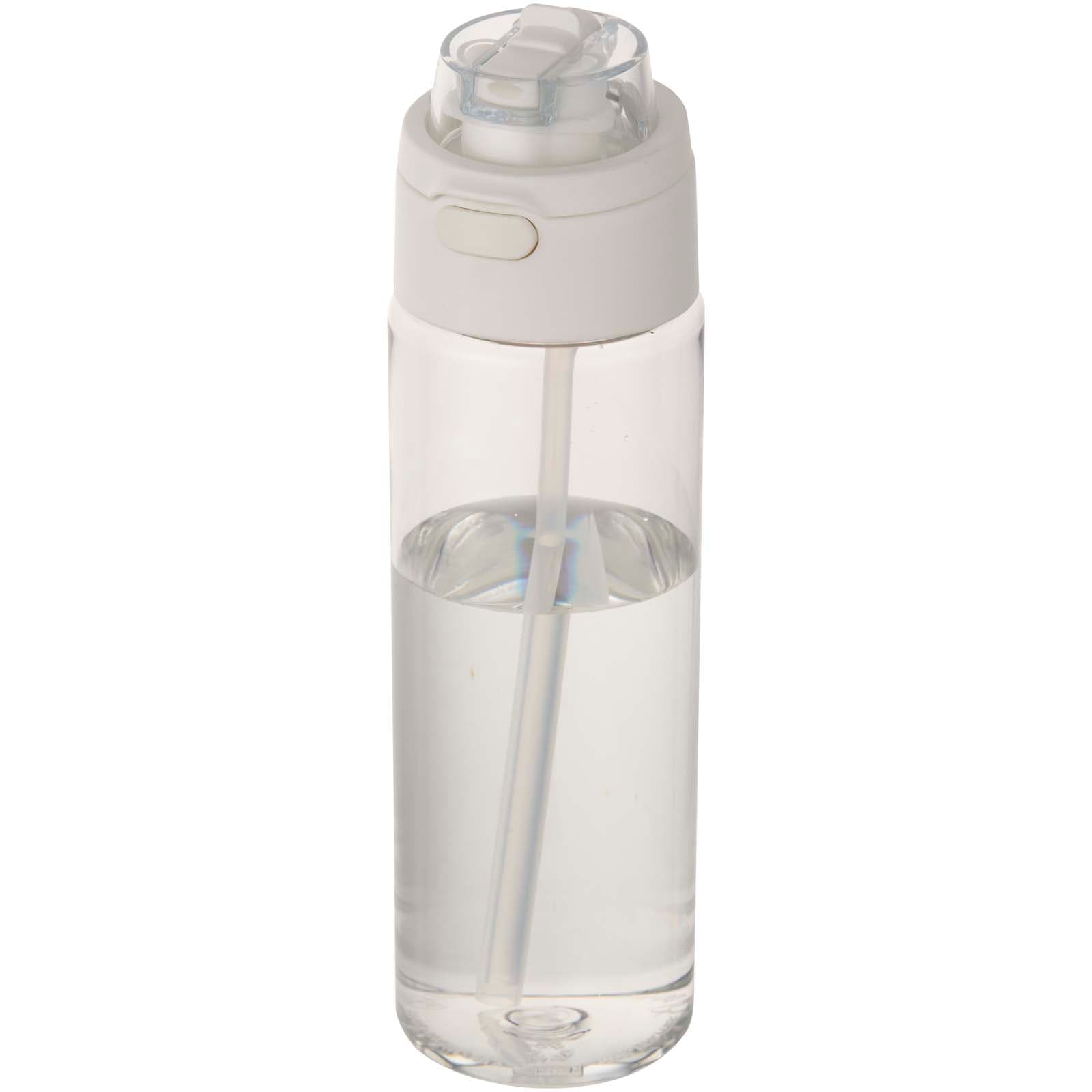 Bouteille d'eau Theron de 700 ml en plastique recyclé RCS, avec bouchon double fonction et paille rabattable coloris Translucide