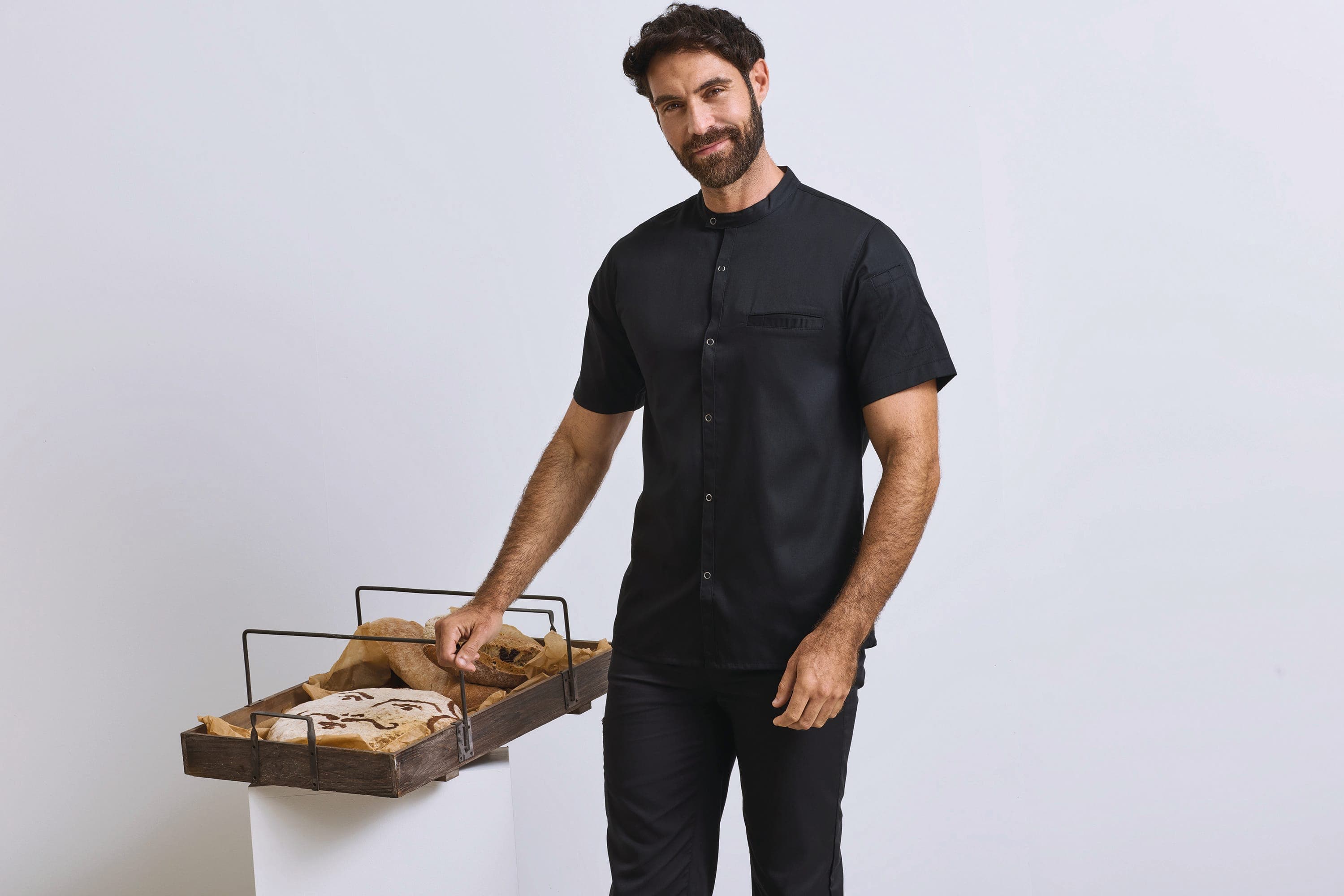 Veste chef cuisinier manches courtes en situation