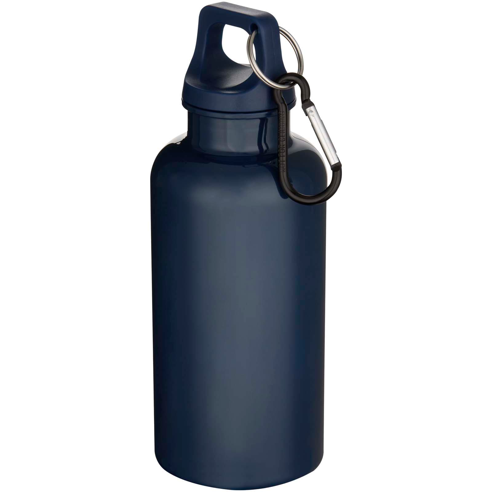 Bouteille d’eau Oregon de 400 ml en plastique recyclé uni certifié RCS avec mousqueton  coloris Bleu marine