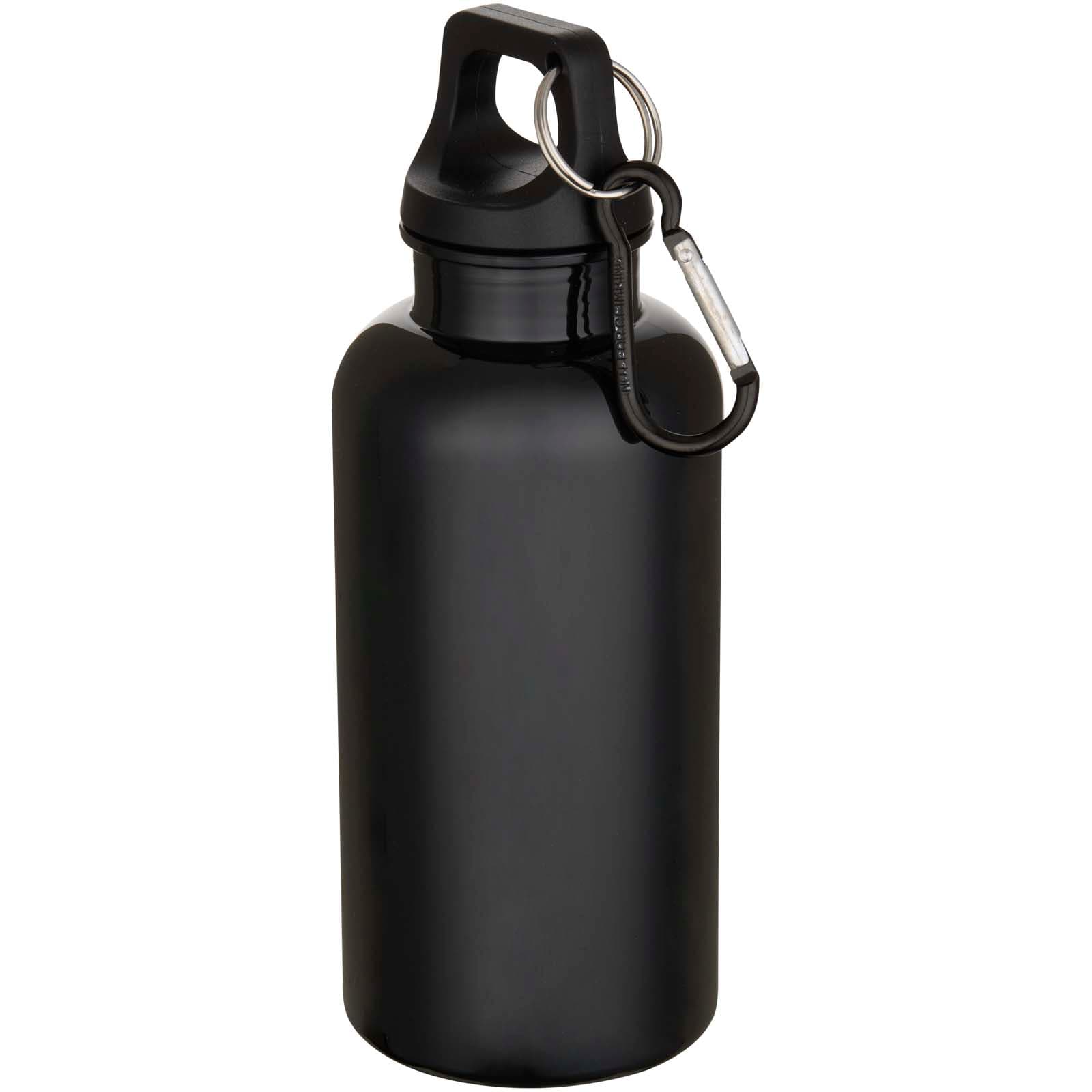 Bouteille d’eau Oregon de 400 ml en plastique recyclé uni certifié RCS avec mousqueton  coloris Noir