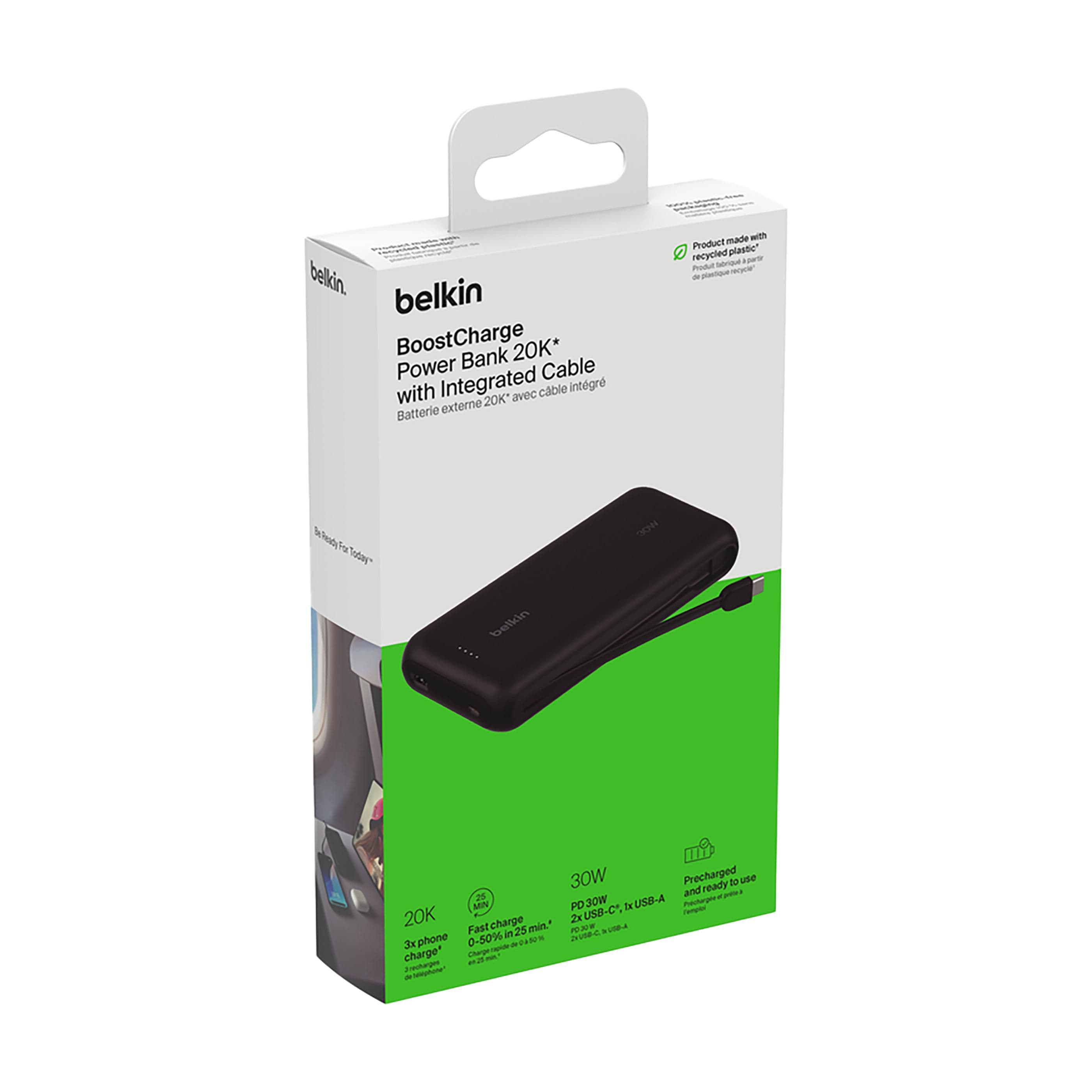 Banque d'énergie Belkin BoostCharge 20K câble intégré en situation