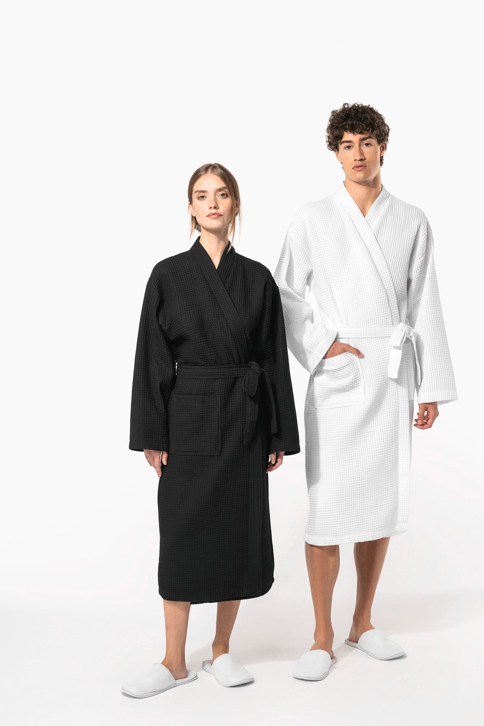 Peignoir kimono nid d'abeille en situation