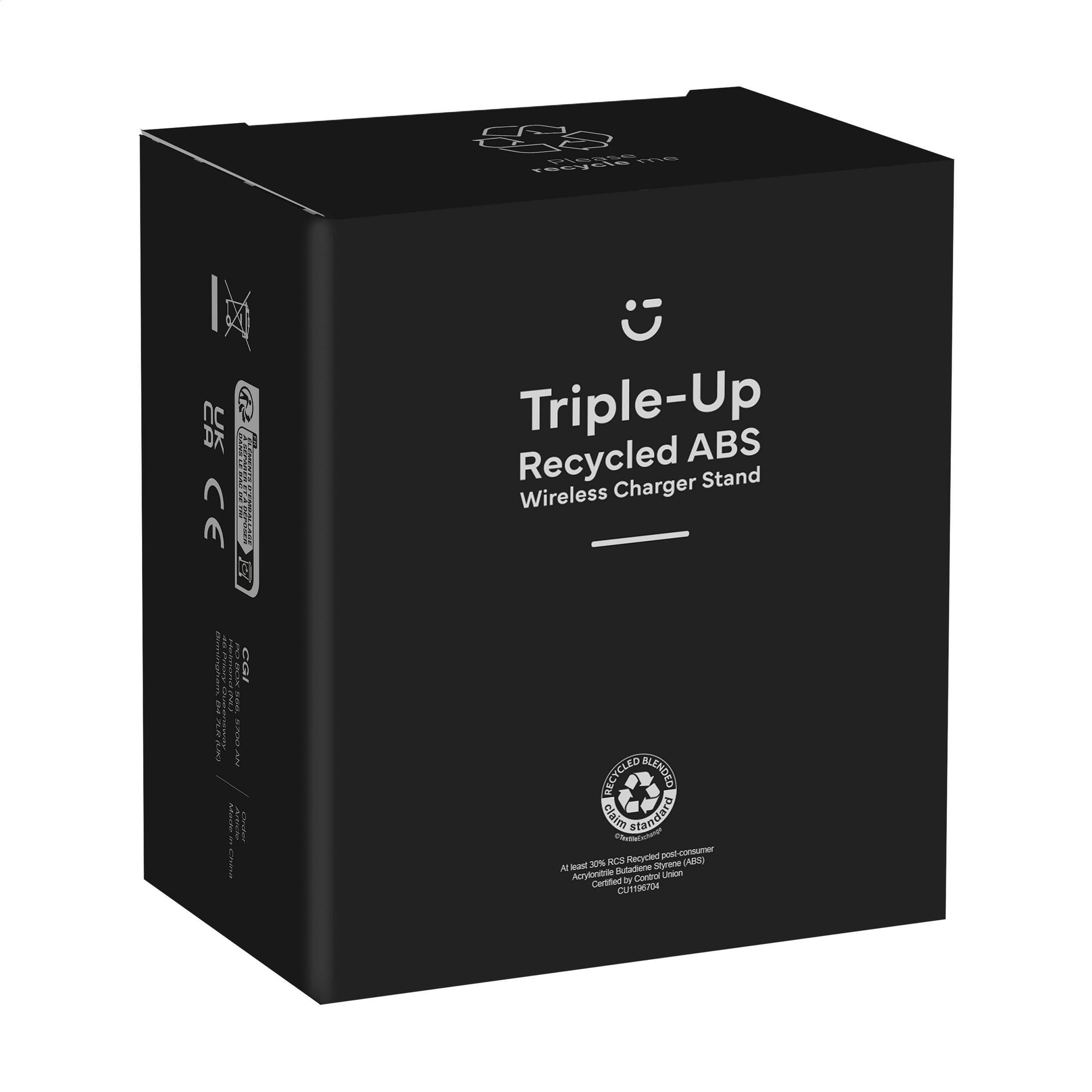 Support chargeur sans fil Triple-Up RCS ABS recyclé en situation