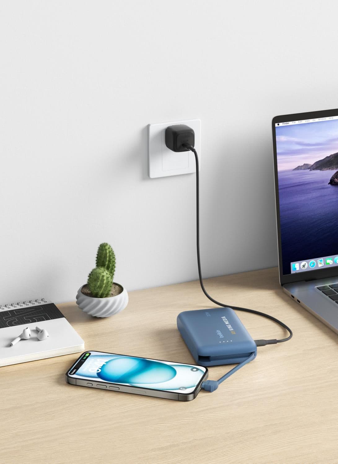 Banque d'énergie Belkin BoostCharge 10K câble intégré en situation