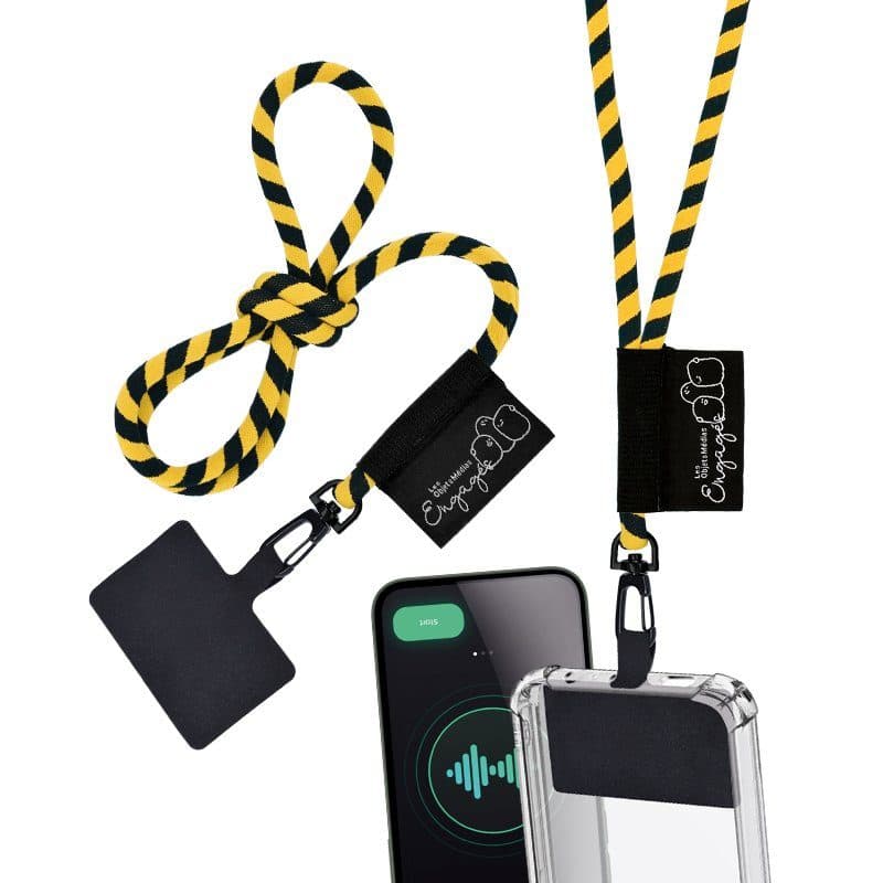 CORDON TOUR DE COU / LANYARD TUBULAIRE TISSEE PORTE TELEPHONE en situation