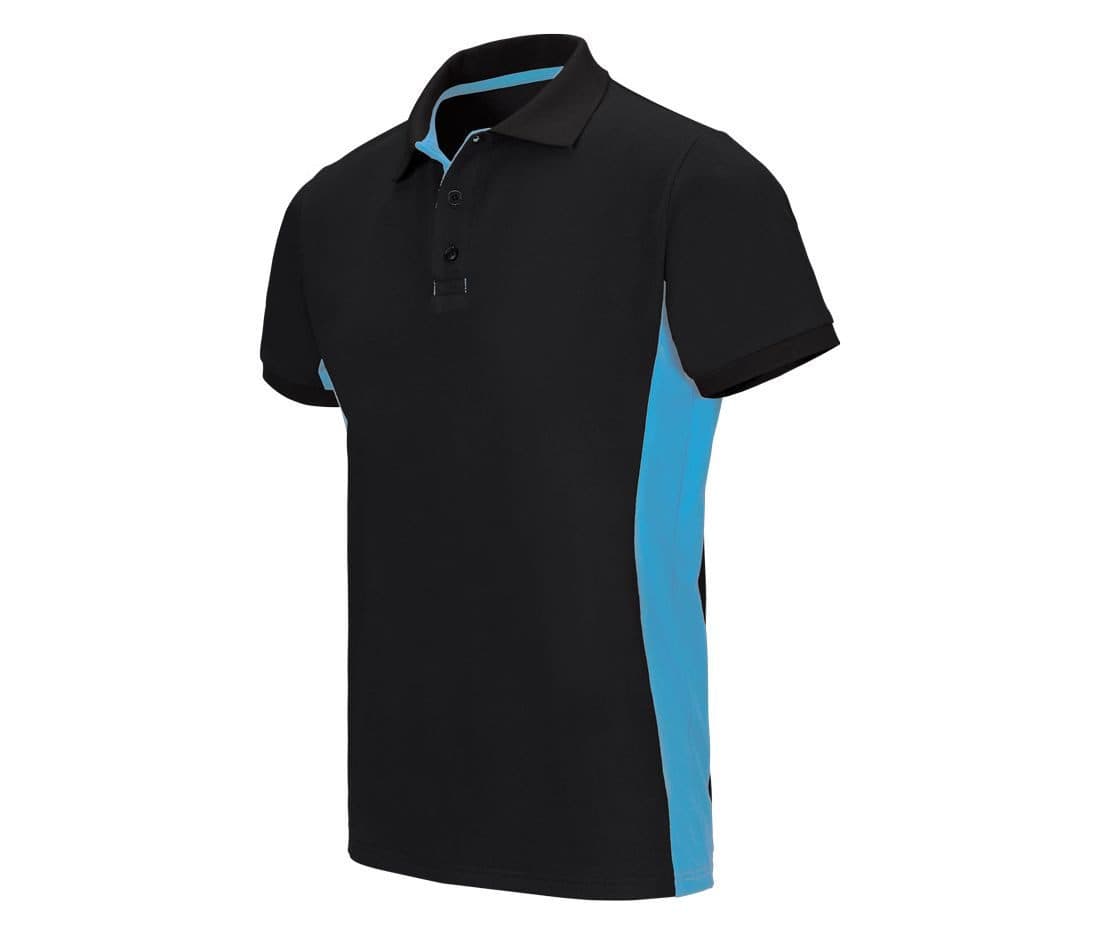 POLO BICOLORE MANCHES COURTES coloris Noir / Bleu ciel