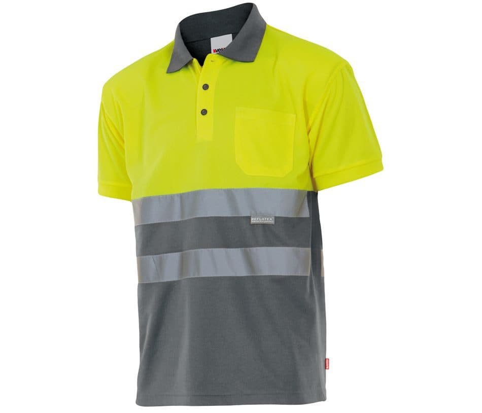 POLO BICOLORE MANCHES COURTES HAUTE VISIBILITÉ coloris Jaune fluo / Gris