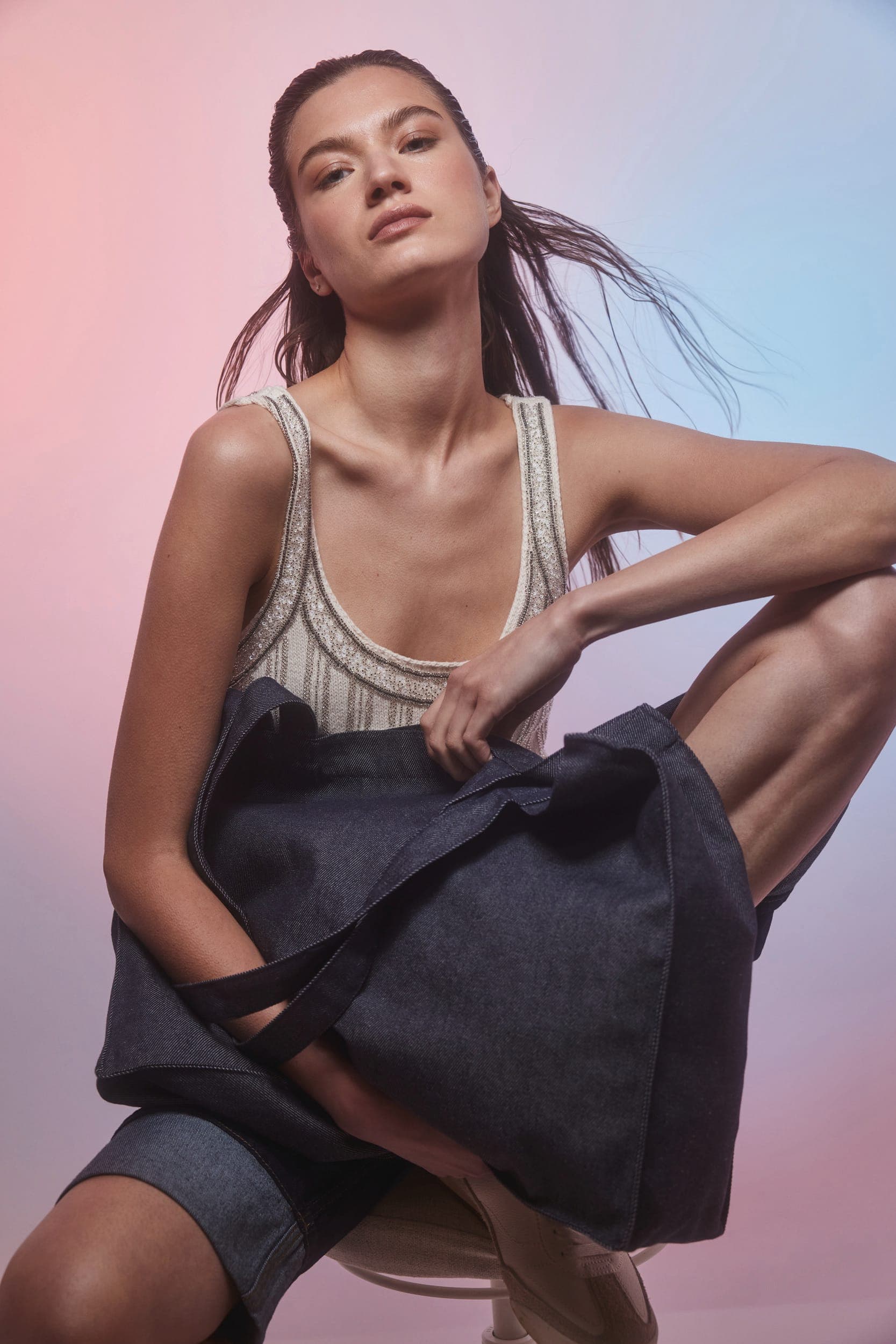 Grand sac shopping denim en situation