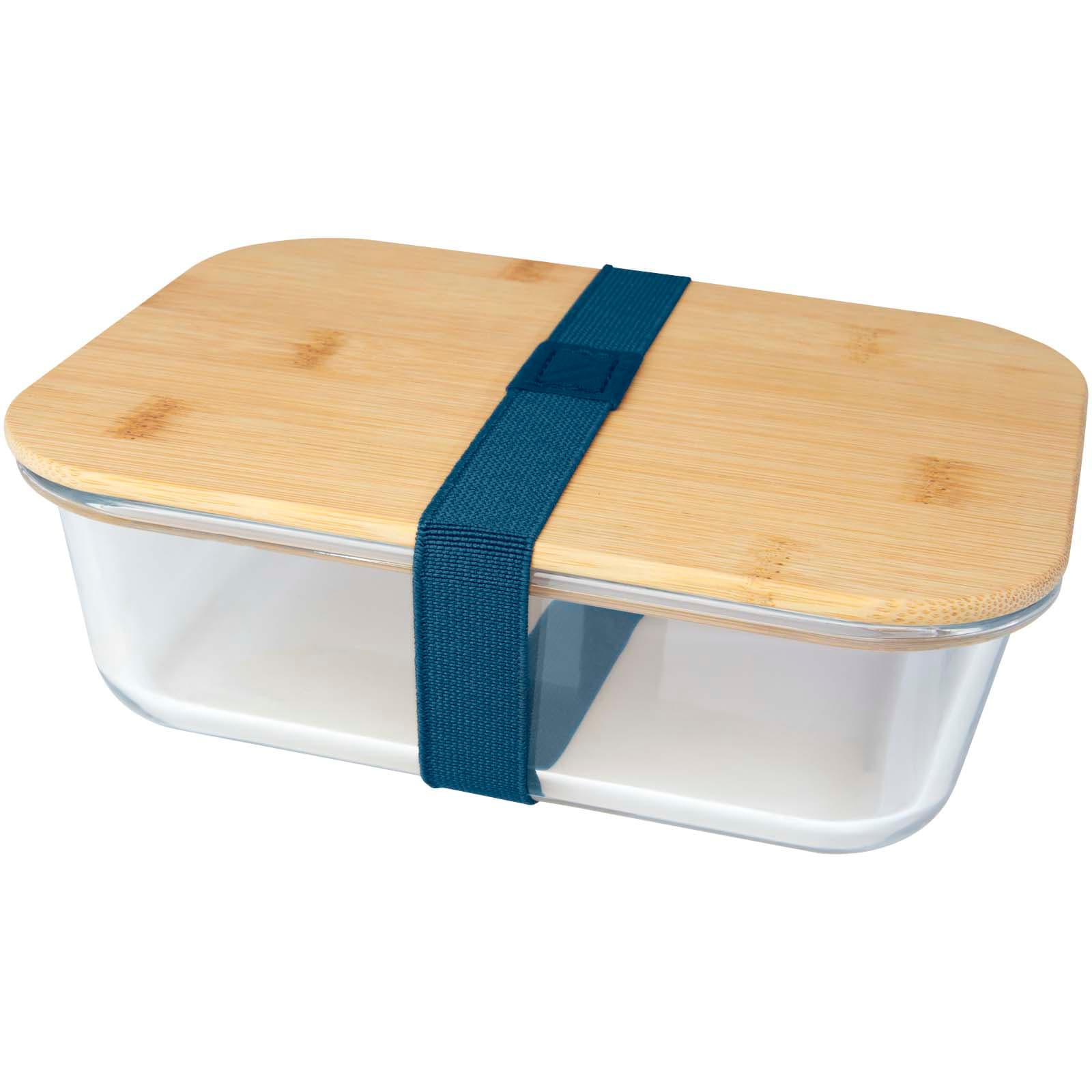 Boîte repas Roby en verre avec couvercle en bambou 1000 ml coloris Bleu hale