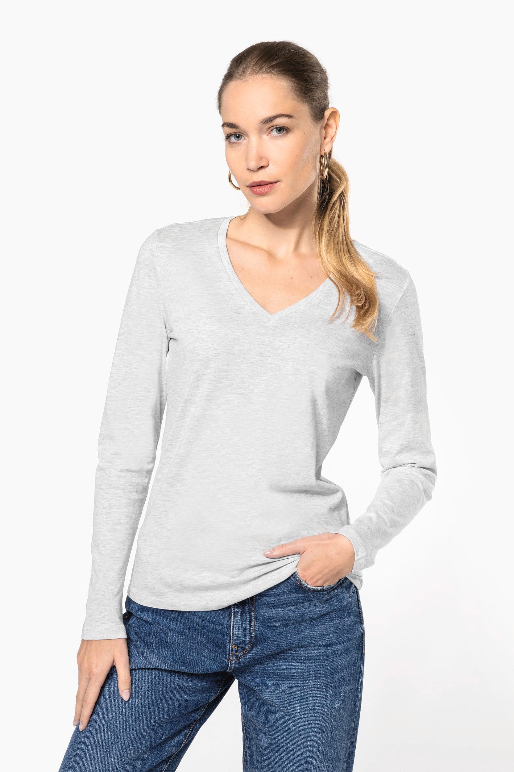 T-shirt col V manches longues femme