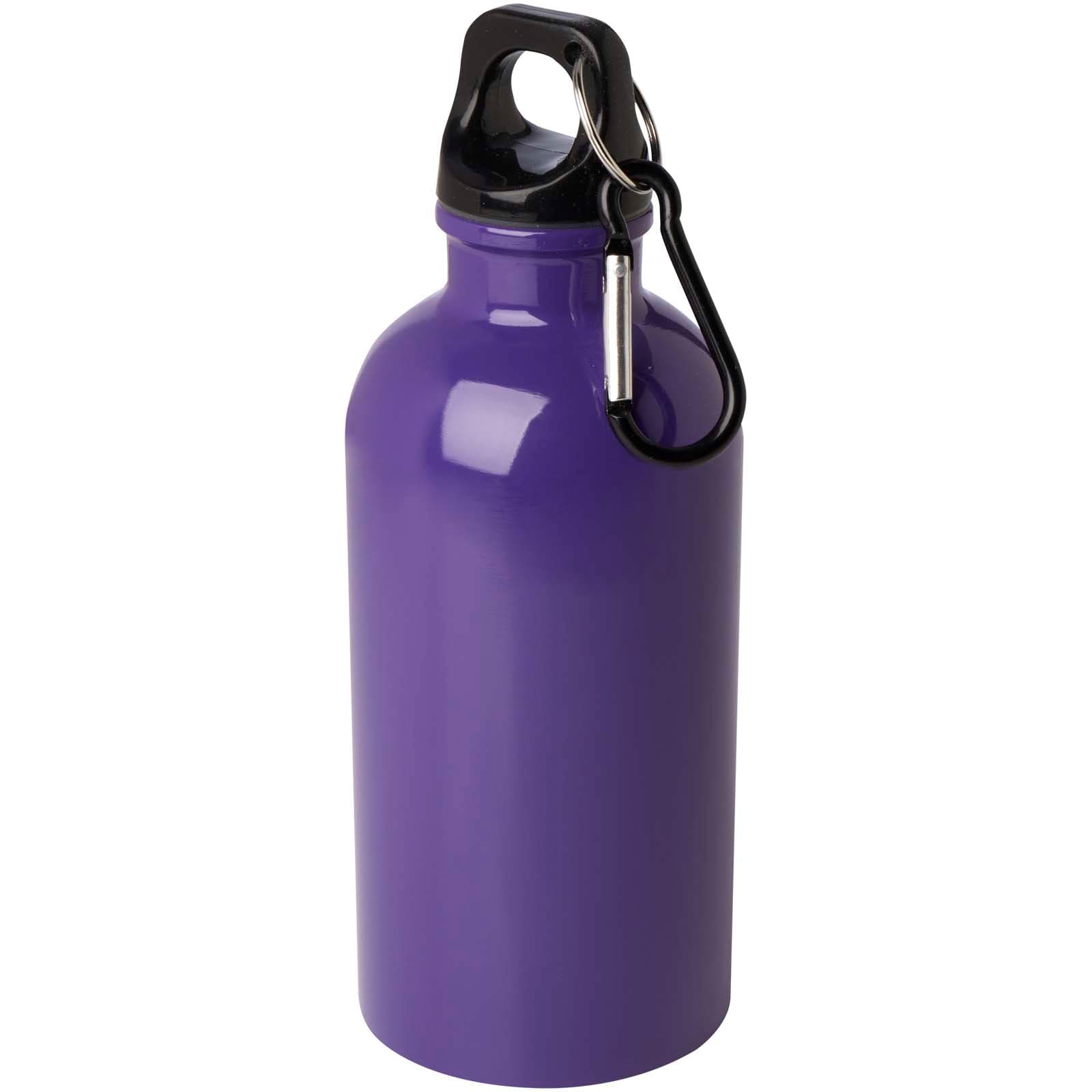Bouteille d'eau Oregon de 400 ml simple paroi en acier recyclé certifié RCS avec mousqueton coloris Violet