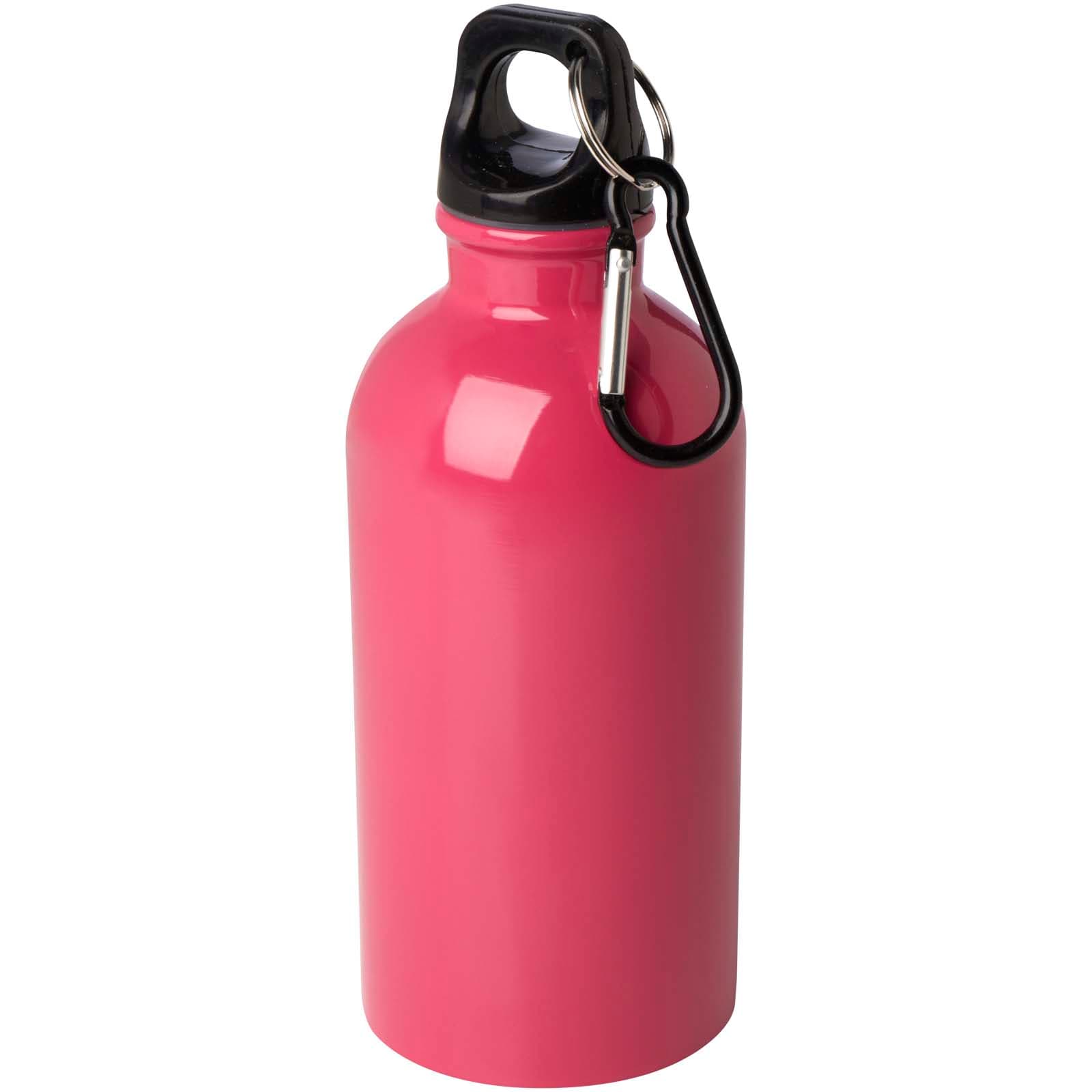 Bouteille d'eau Oregon de 400 ml simple paroi en acier recyclé certifié RCS avec mousqueton coloris Magenta