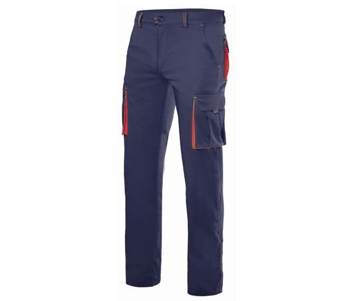 PANTALON STRETCH MULTIPOCHES BICOLORE coloris Marine / Rouge