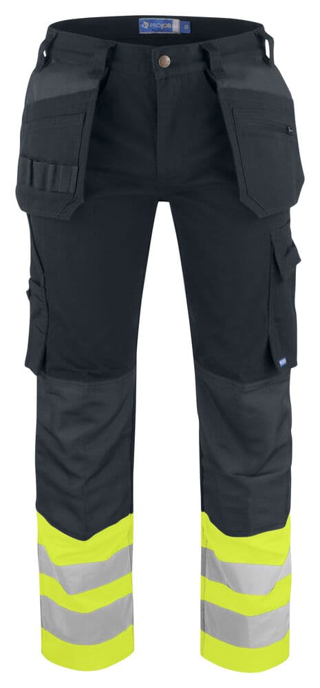 6530 PANTALON DE SIGNALISATION AVEC POCHES AUX GENOUX ET POCHES JEAN EN ISO 20471 CLASSE 1 coloris Jaune / Noir