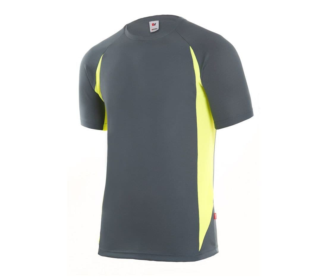 TEE-SHIRT TECHNIQUE BICOLORE coloris Gris / Vert citron