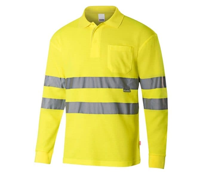 HIGH VISIBILITY LS COTTON POLO SHIRT coloris Jaune fluo