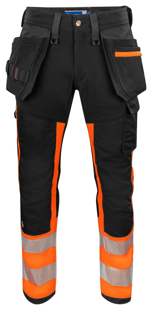 6540 PANTALON STRETCH DE SIGNALISATION AVEC POCHES AUX GENOUX ET POCHES JEAN EN ISO 20471 CLASSE 1 coloris Orange / Noir