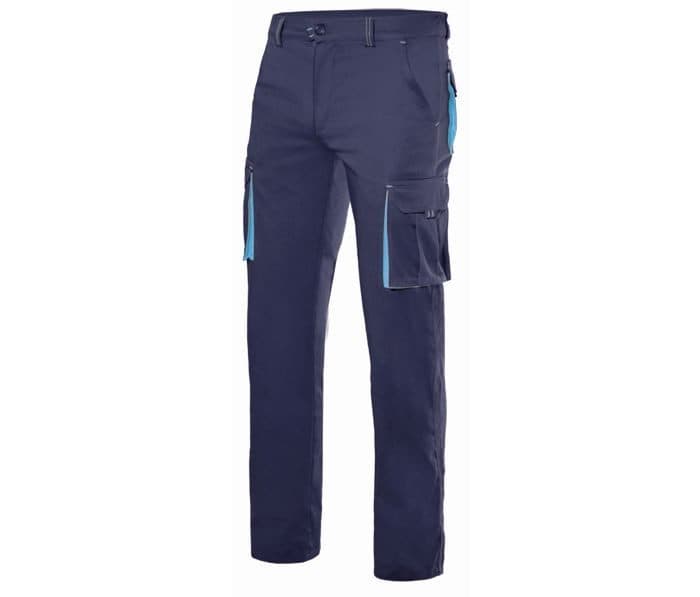 PANTALON STRETCH MULTIPOCHES BICOLORE coloris Marine / Bleu ciel