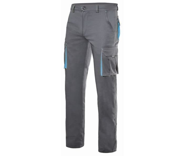 PANTALON STRETCH MULTIPOCHES BICOLORE coloris Gris / Bleu ciel