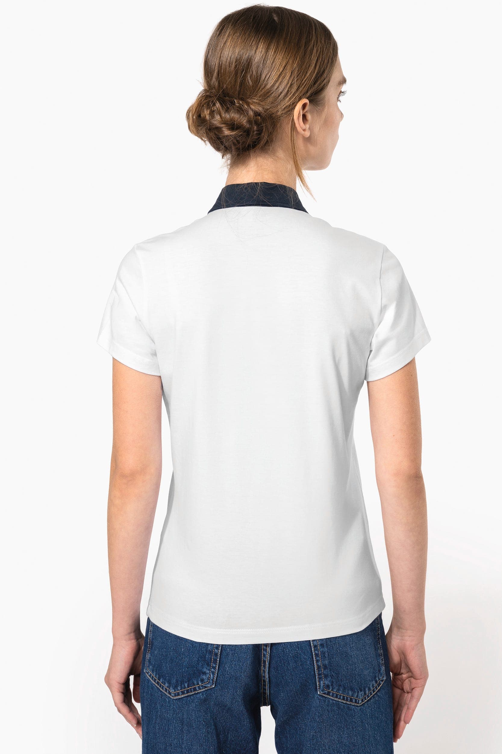 Polo jersey bicolore femme en situation