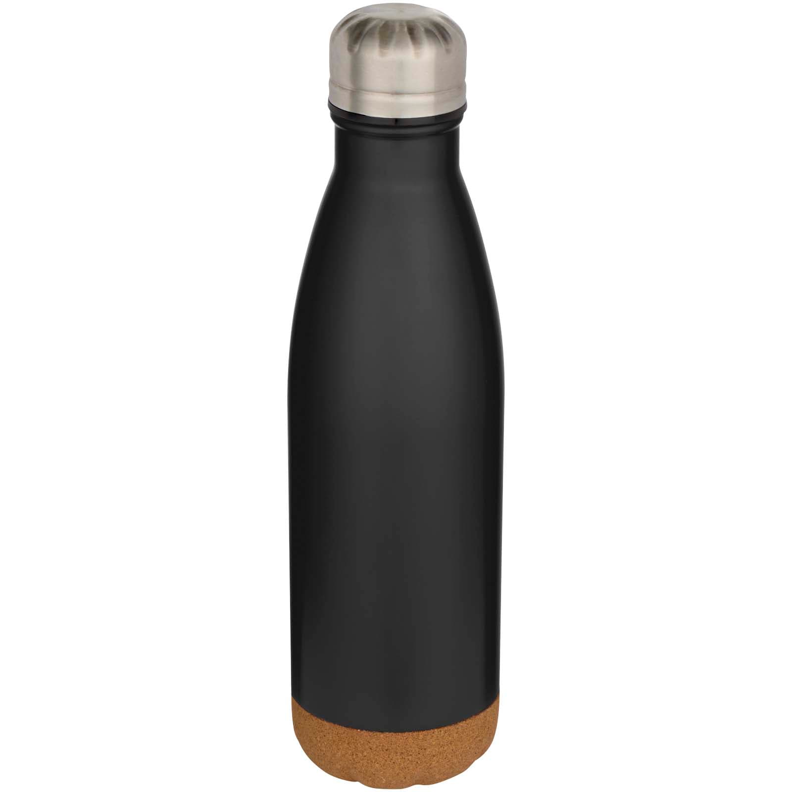 Bouteille d’eau Cove de 500 ml en acier inoxydable isolée sous vide et à double paroi avec détails en liège coloris Noir