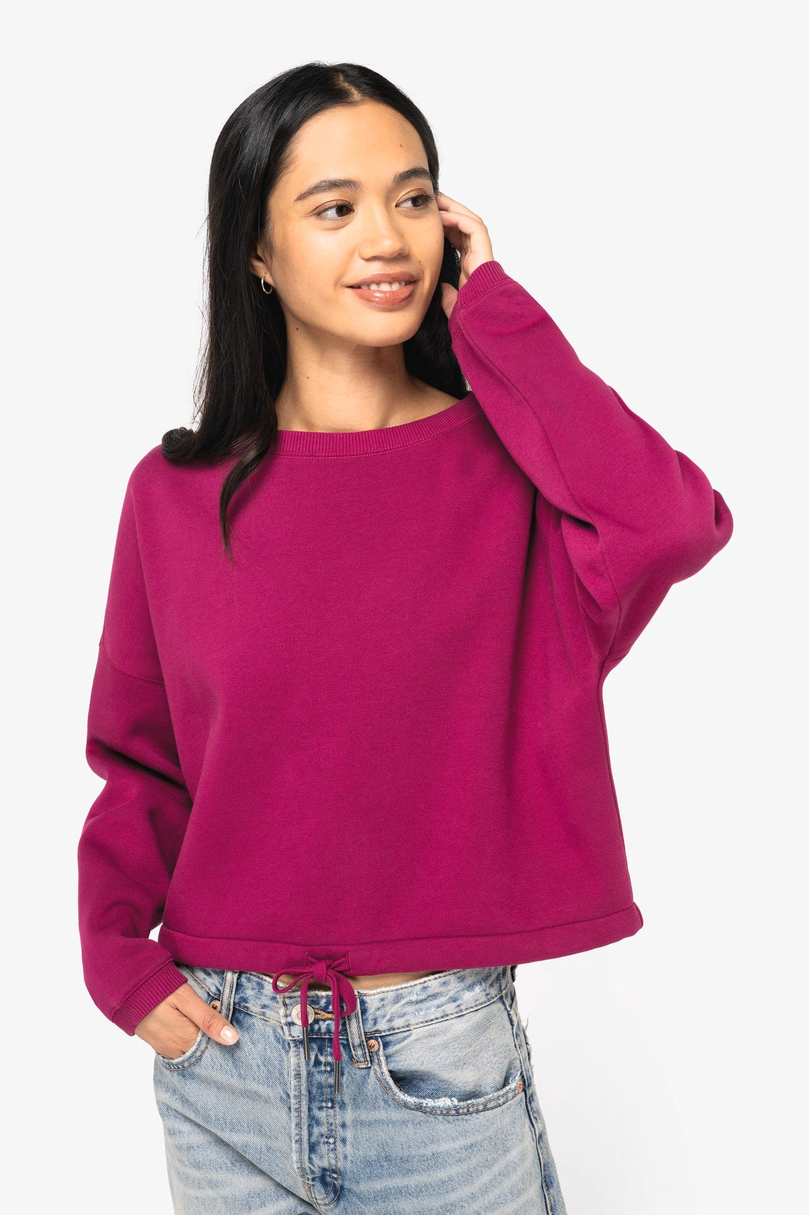 Sweat-shirt écoresponsable à col rond oversize crop femme