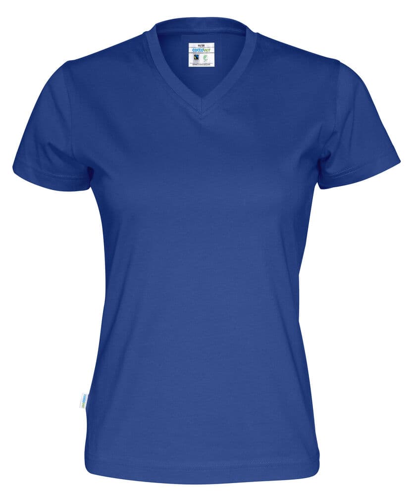 T-SHIRT COL V FEMME - CERTIFIÉ GOTS coloris Bleu
