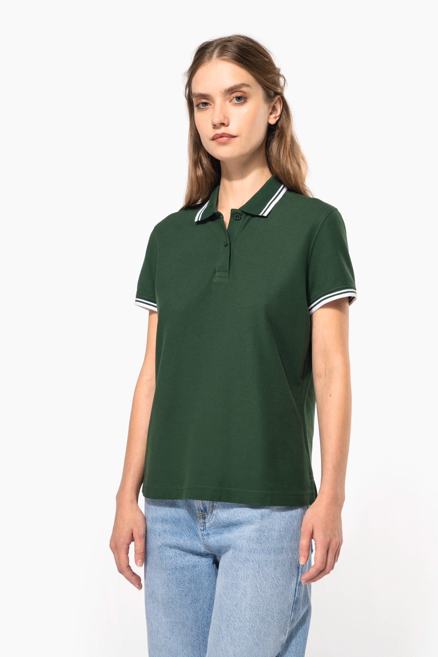 Polo femme manches courtes à liserés contrastés
