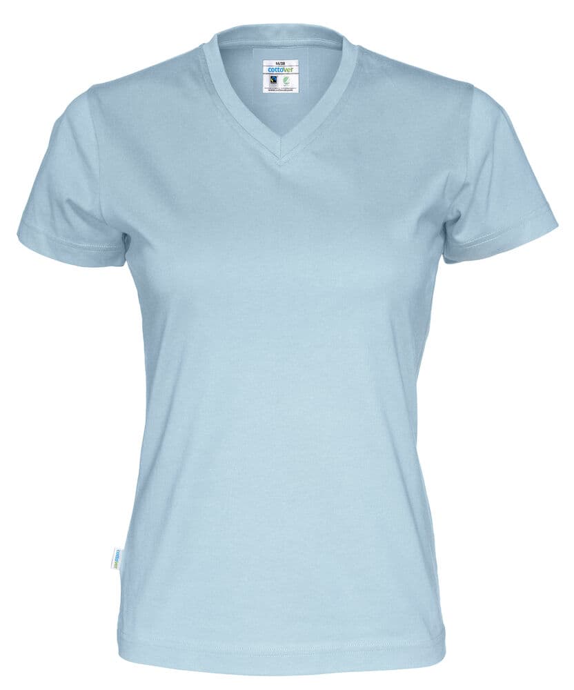 T-SHIRT COL V FEMME - CERTIFIÉ GOTS coloris Bleu Clair