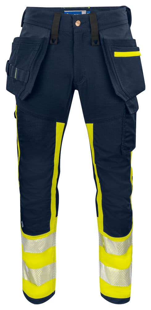 6540 PANTALON STRETCH DE SIGNALISATION AVEC POCHES AUX GENOUX ET POCHES JEAN EN ISO 20471 CLASSE 1 coloris Jaune / Marine