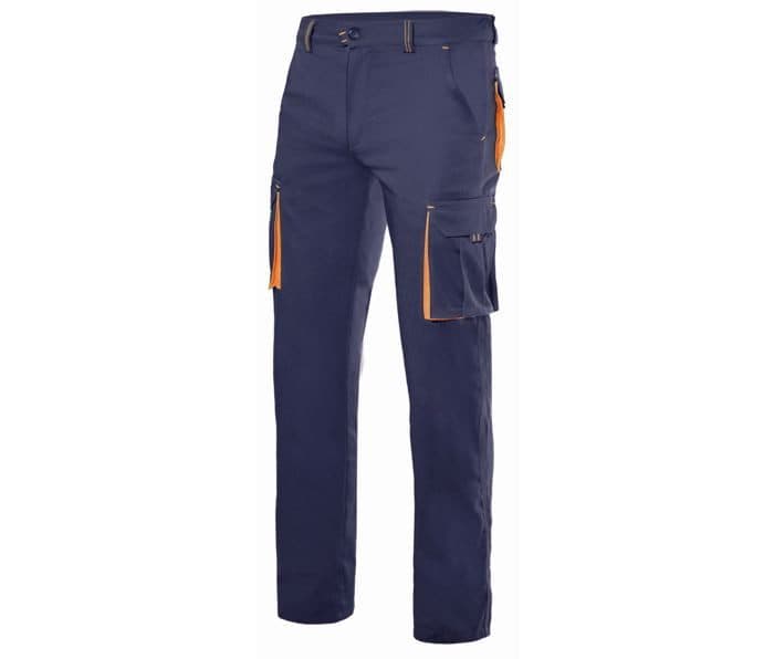PANTALON STRETCH MULTIPOCHES BICOLORE coloris Marine / Orange