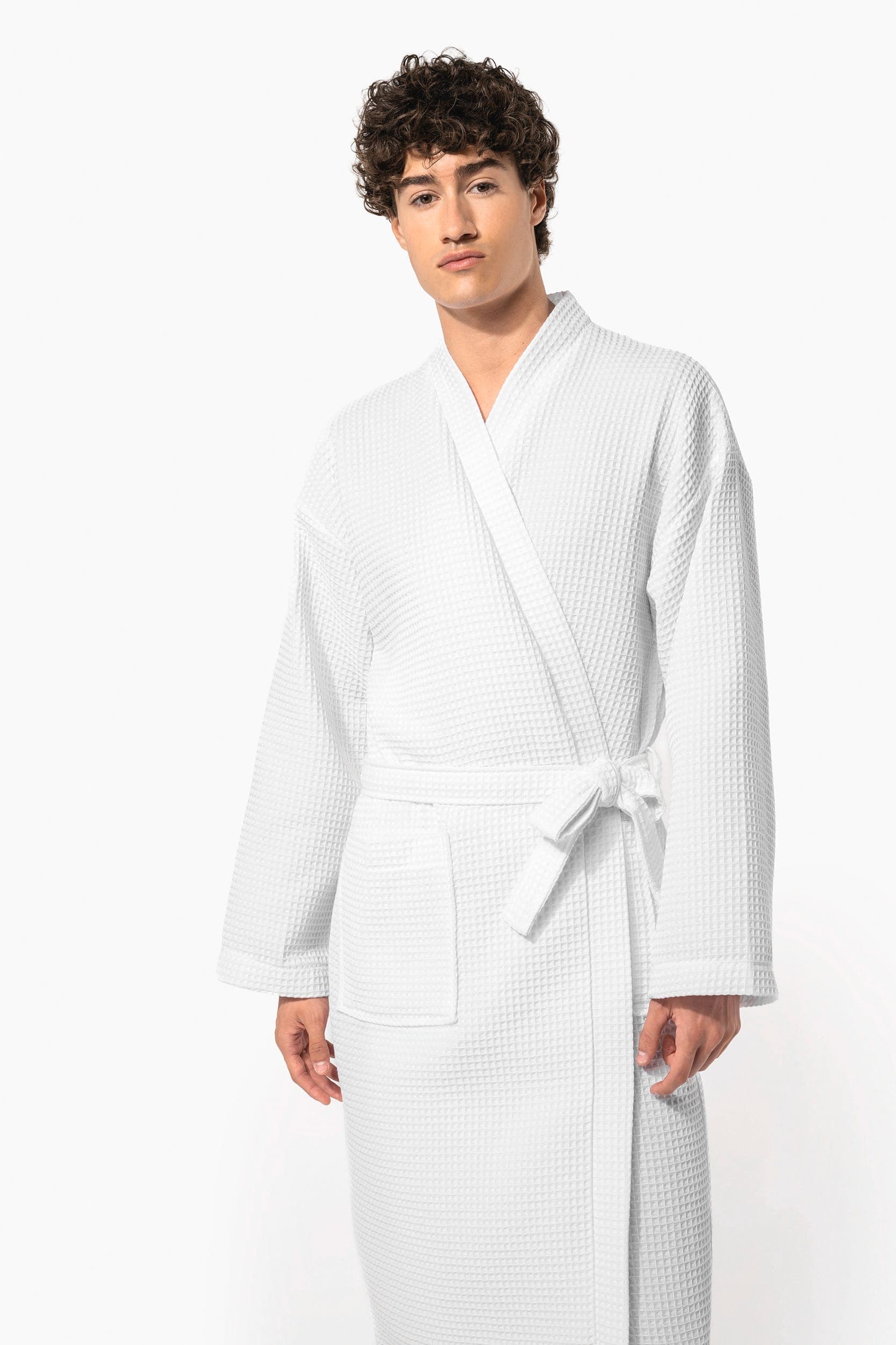 Peignoir kimono nid d'abeille en situation