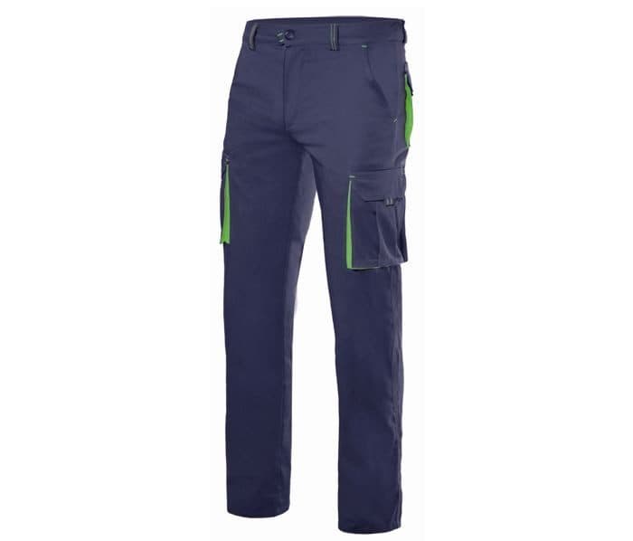 PANTALON STRETCH MULTIPOCHES BICOLORE coloris Marine / Vert citron