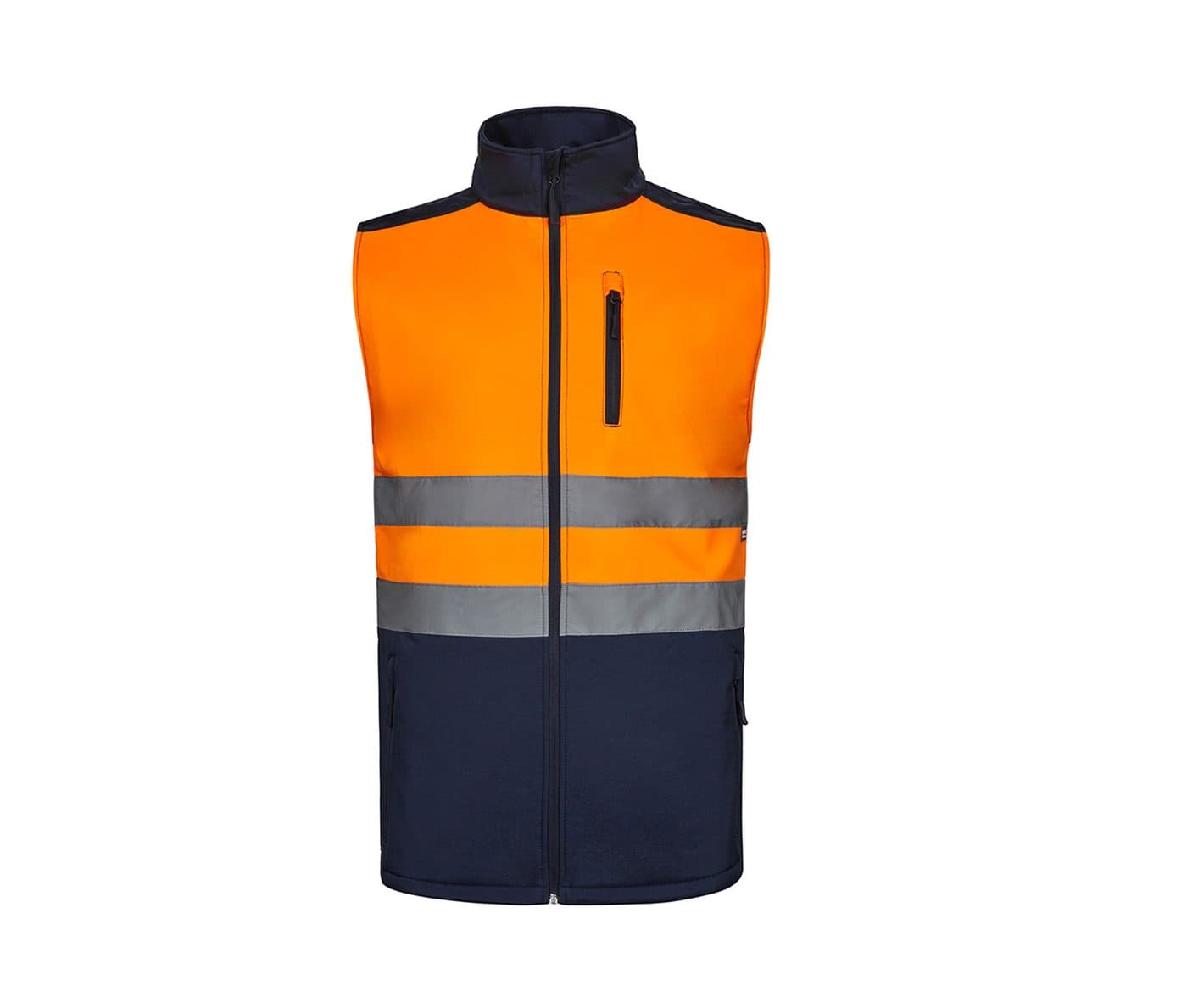 GILET SOFTSHELL BICOLORE coloris Marine / Fluo orange