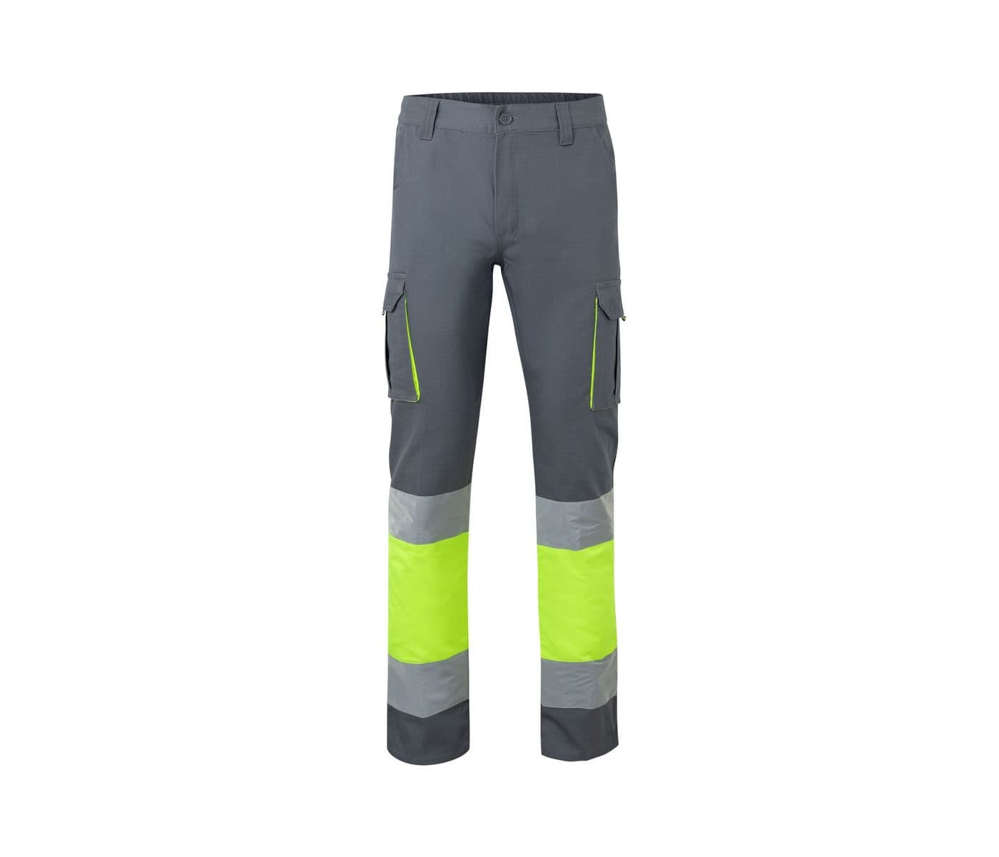 PANTALON MULTIPOCHES BICOLORE HAUTE VISIBILITÉ coloris Gris / Jaune fluo