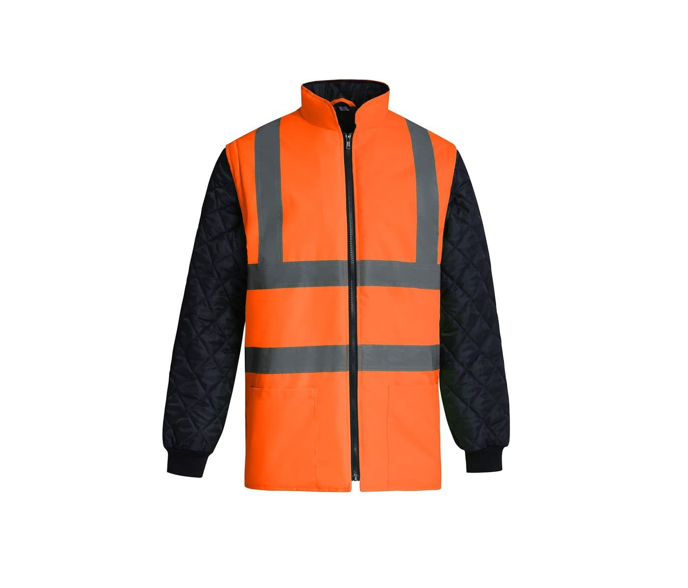 HI-VIS QUILTED JACKET WITH DETACHABLE SLEEVES coloris Orange haute visibilité / Marine