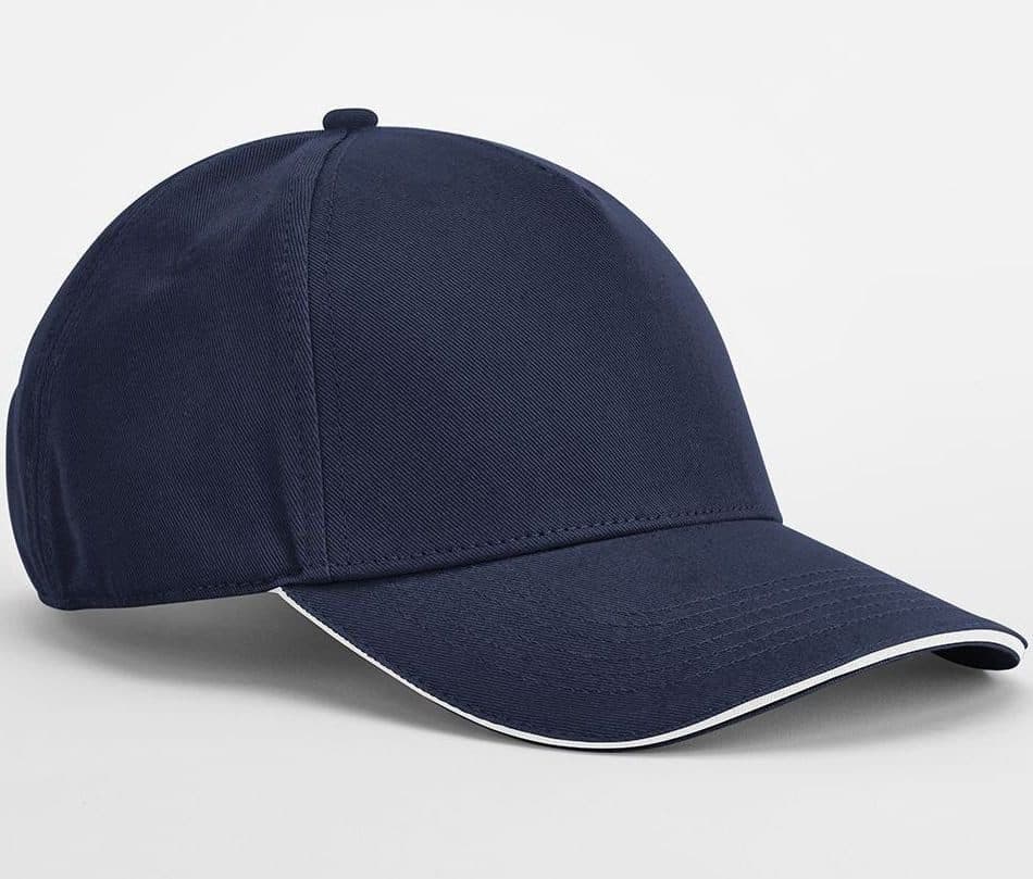 EARTHAWARE® CLASSIC ORGANIC COTTON 5 PANEL CAP - SANDWICH PEAK coloris Bleu marine / Blanc
