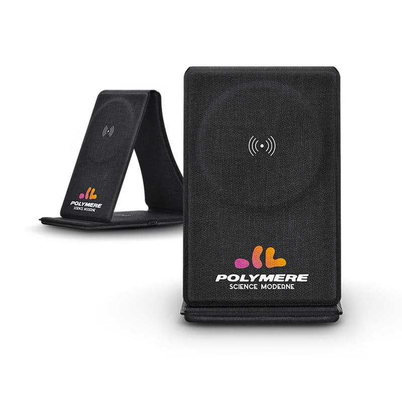 CHARGEUR INDUCTION 3 EN 1 ET SUPPORT PLIABLE EN rPET en situation