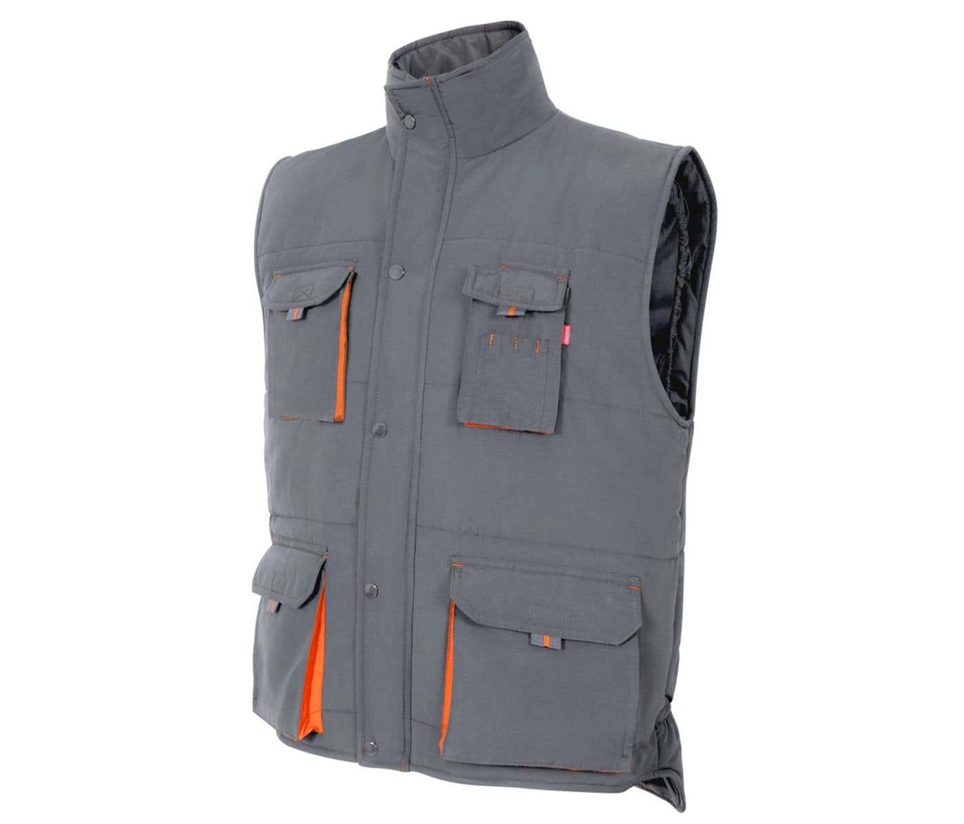 GILET MATELASSÉ BICOLORE MULTIPOCHES coloris Gris / Orange