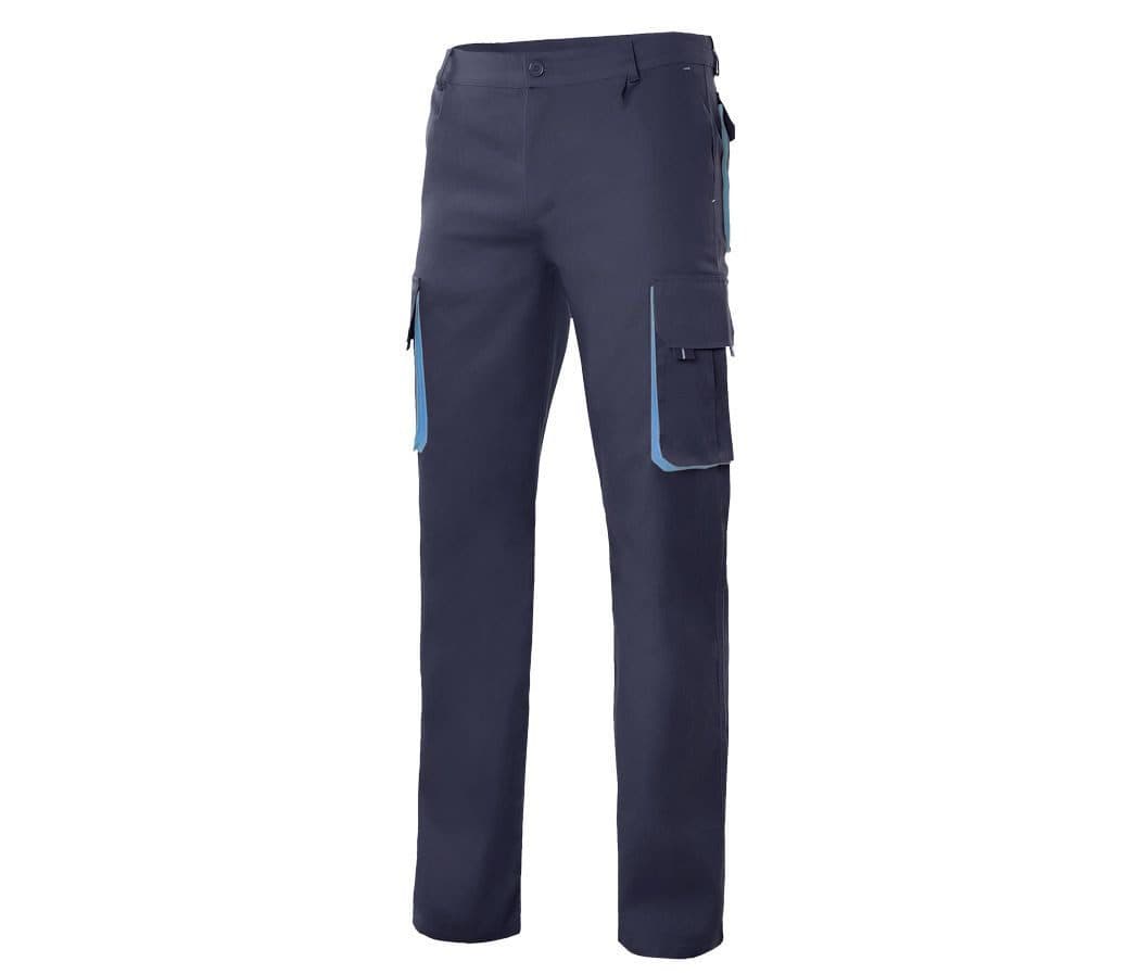 PANTALON MULTIPOCHES BICOLORE coloris Marine / Bleu ciel